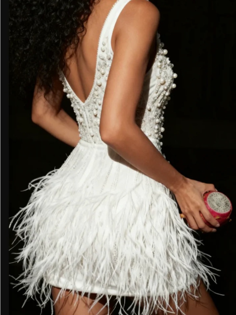 Beaded Feather Mini Dress - White - Picture 2 of 4